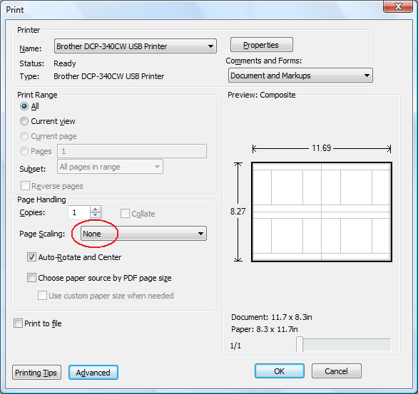 Print from PDF with no scaling